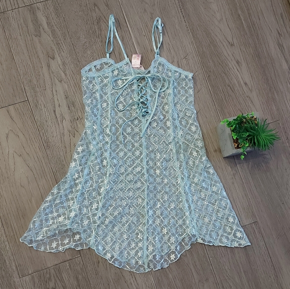 LA Vie en Rose Light Blue Lace Babydoll S - Picture 5 of 6